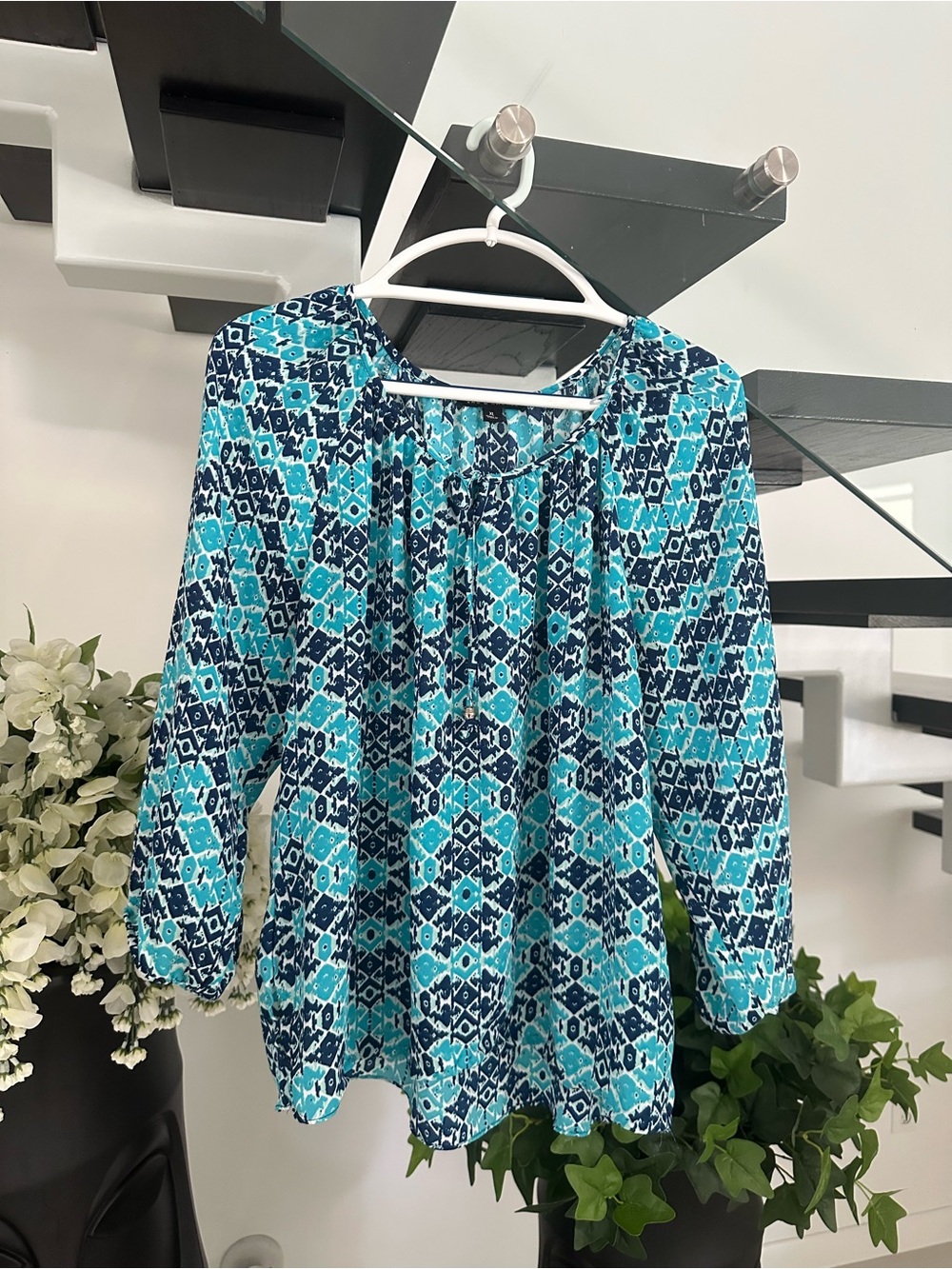 Zac & Rachel Navy and Teal Abstract Print Blouse